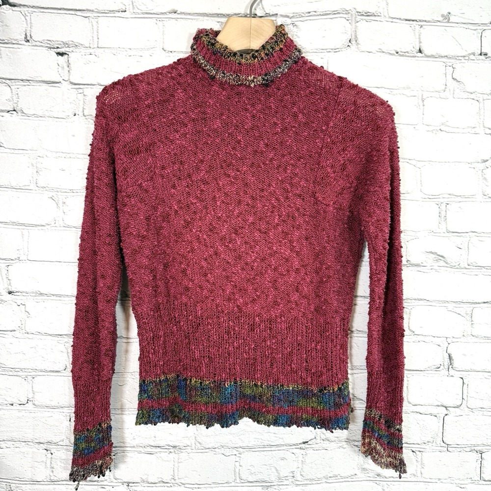 Vintage Carol Horn Textured Turtleneck Sweater Women's Size S‎ Art Knit Boho Red